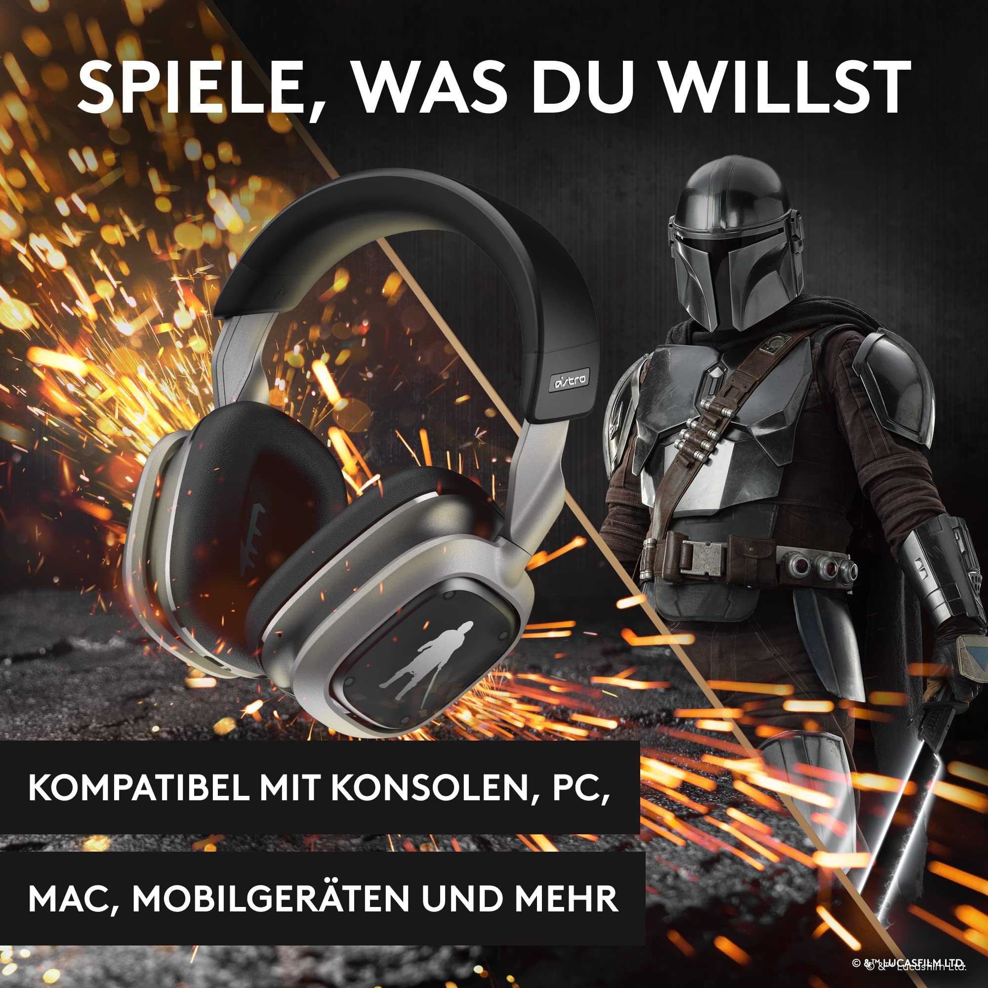 Logitech Astro A30 Lightspeed Wireless Gaming Headset for PS5 - Bluetooth & 2.4GHz Dual Connectivity, Detachable Microphone, USB-C & 3.5mm Audio Jack - Compatible with PlayStation 5, Nintendo Switch, PC - The Mandalorian Edition - Perfect for Competitive Gaming & Immersive Entertainment
