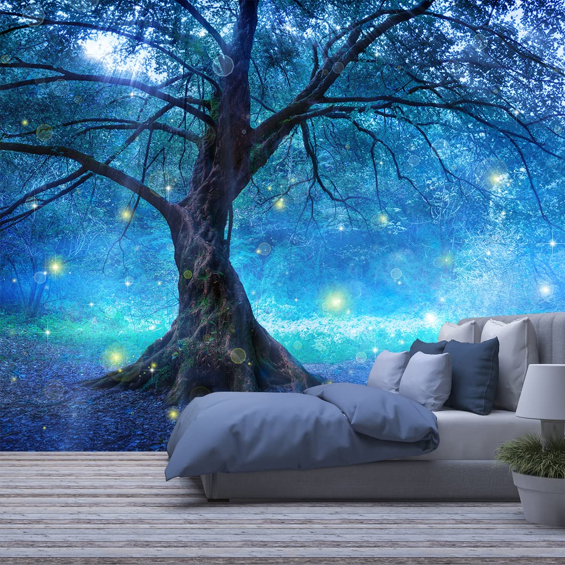 Bormia Fantasy Wall Mural - Enchanted Fairy Tree in Mystic Forest Wallpaper | Kids Room, Living Room & Bedroom Decor | Peel & Stick Photo Wallpaper for Nursery, Playroom & Home Decor