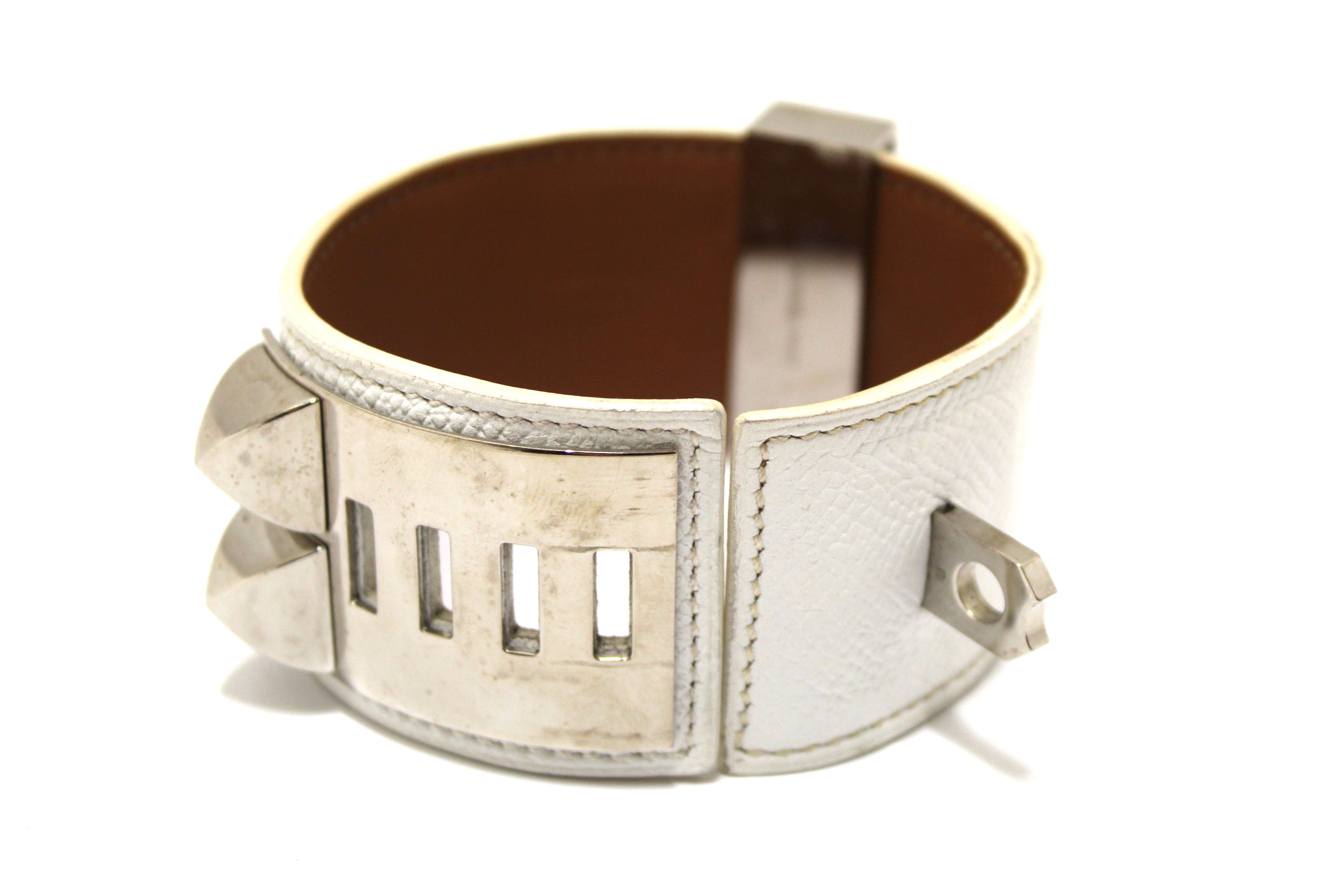 Authentic Hermes White Togo Leather Collier De Chien CDC Bracelet Size S - Luxury Fashion Accessory for Women, Perfect for Parties, Weddings & Special Occasions