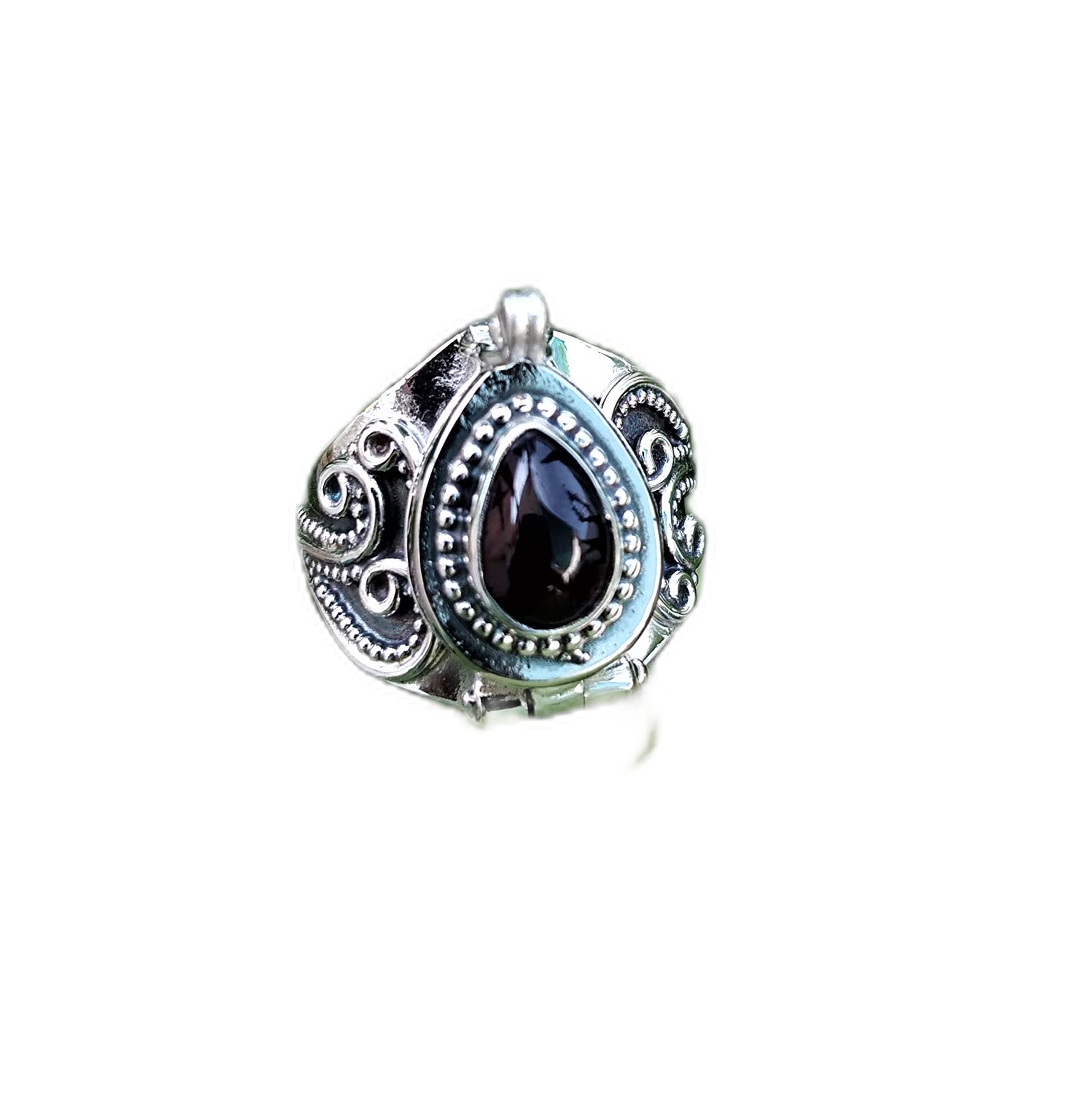Natural Garnet Poison Ring - 925 Sterling Silver Handmade Locket Ring with Secret Compartment | Openable Jewelry for Hidden Messages, Medicine Storage & Romantic Gifts | Perfect for Mother's Day, Boho Fashion & Gothic Style Accessories
