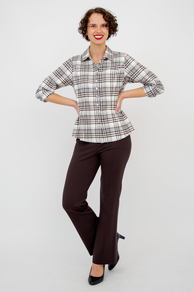 Alexis Top - Stylish Coffee Plaid Cotton Blouse for Women | Perfect for Casual Outings, Office Wear & Date Nights