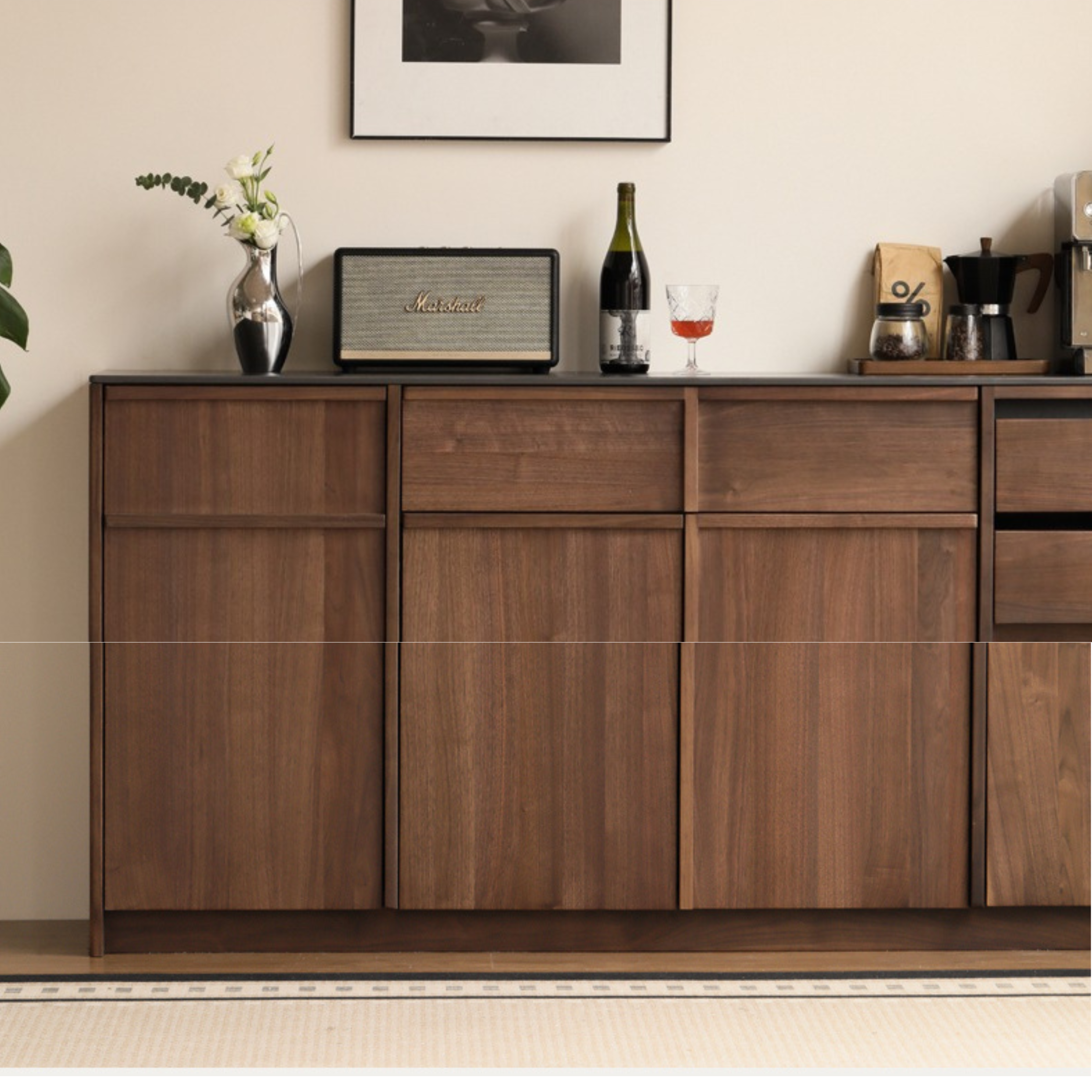 Premium Black Walnut Solid Wood Sideboard Buffet - Modern Light Luxury Dining Room Storage Cabinet for Formal Entertaining & Everyday Use