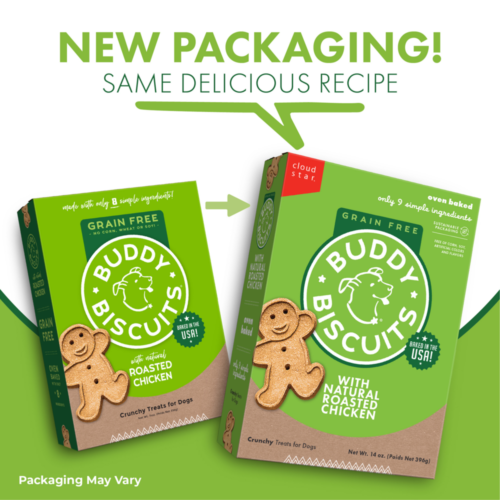 Buddy Biscuits Crunchy Roasted Chicken Dog Treats - Healthy Natural Dog Snacks for Training, Rewards & Dental Care - Perfect for Small, Medium & Large Breeds
