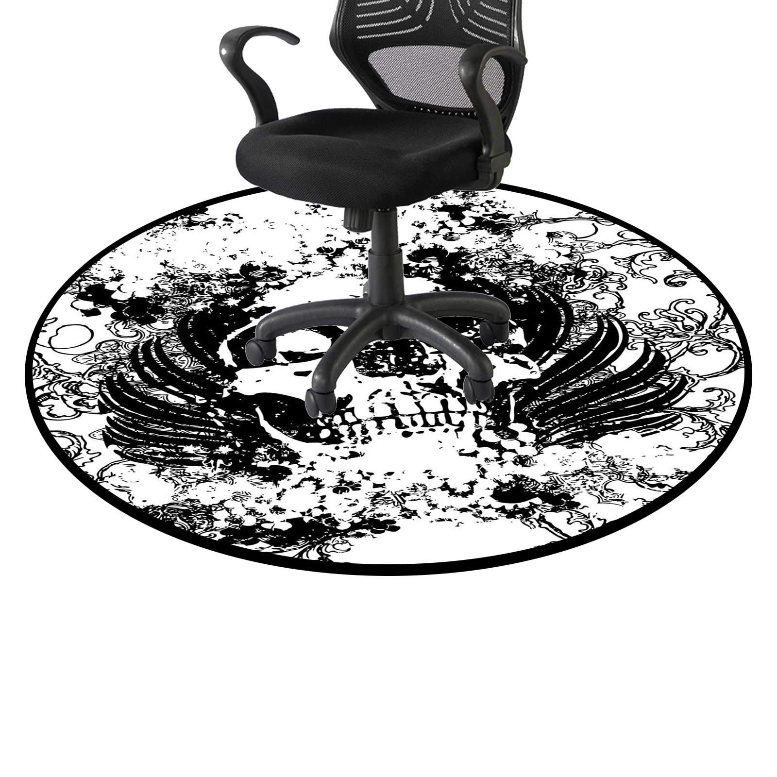 Black and White Round Area Rug - 39.3 Inch Gothic Style Floor Mat for Computer Desk & Gaming Chair - Perfect for Home Office, Bedroom Decor and Gaming Setup