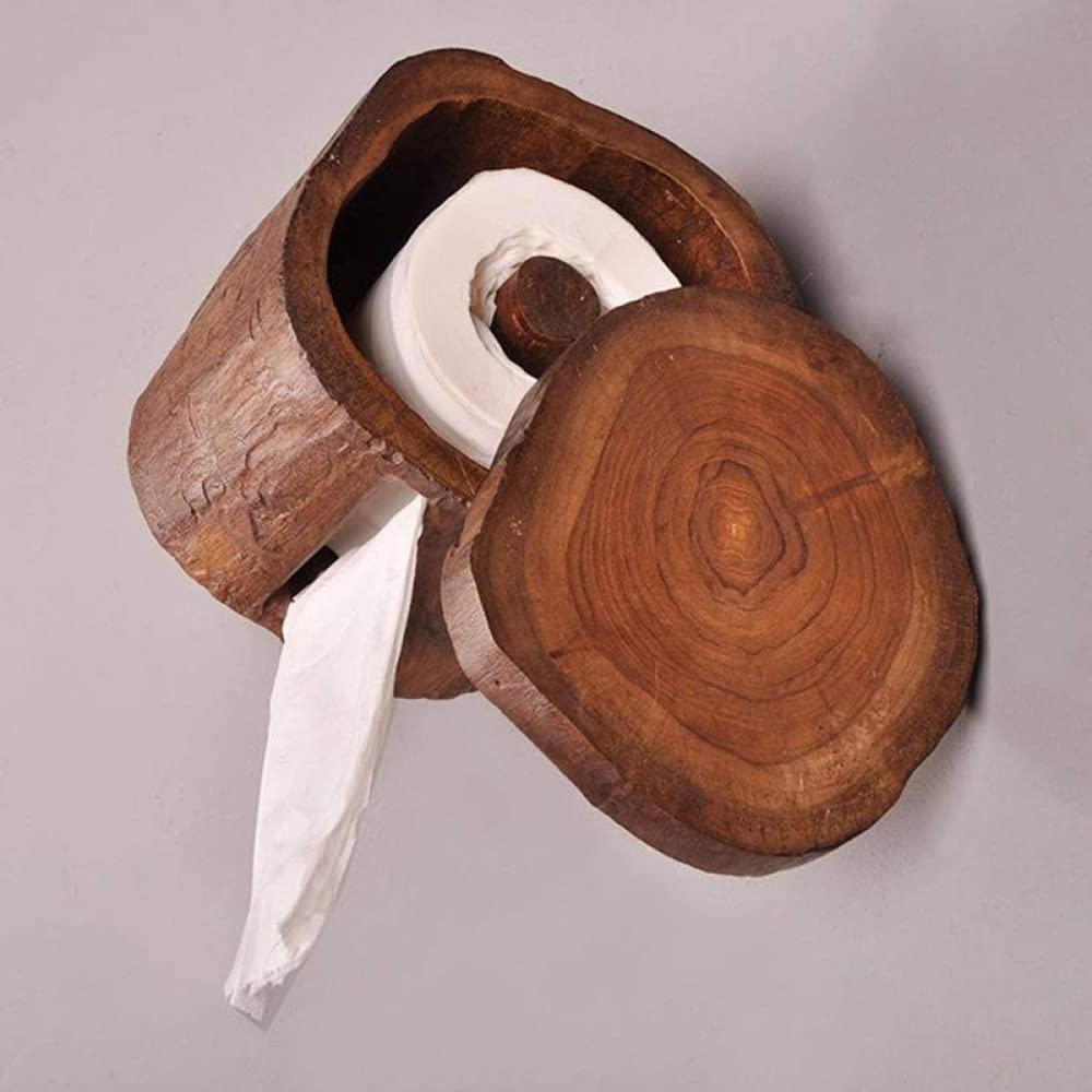 Wooden Paper Tube Tissue Box Holder - Bathroom & Kitchen Roll Dispenser, Natural Wood Color - Perfect for Home, Office, and RV Use