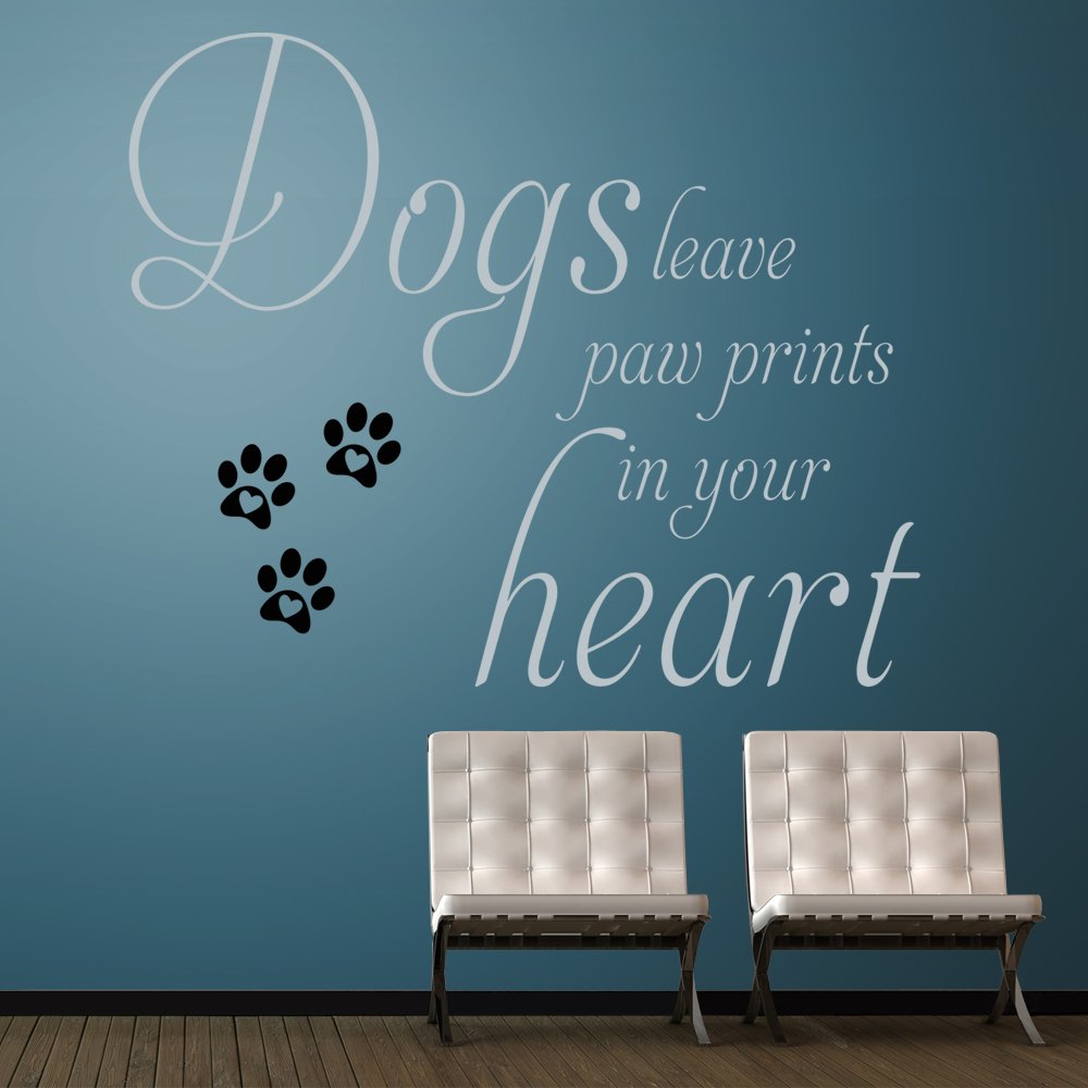 Dog Paw Print Wall Decal - Magenta Quote Sticker for Living Room & Kitchen Decor
