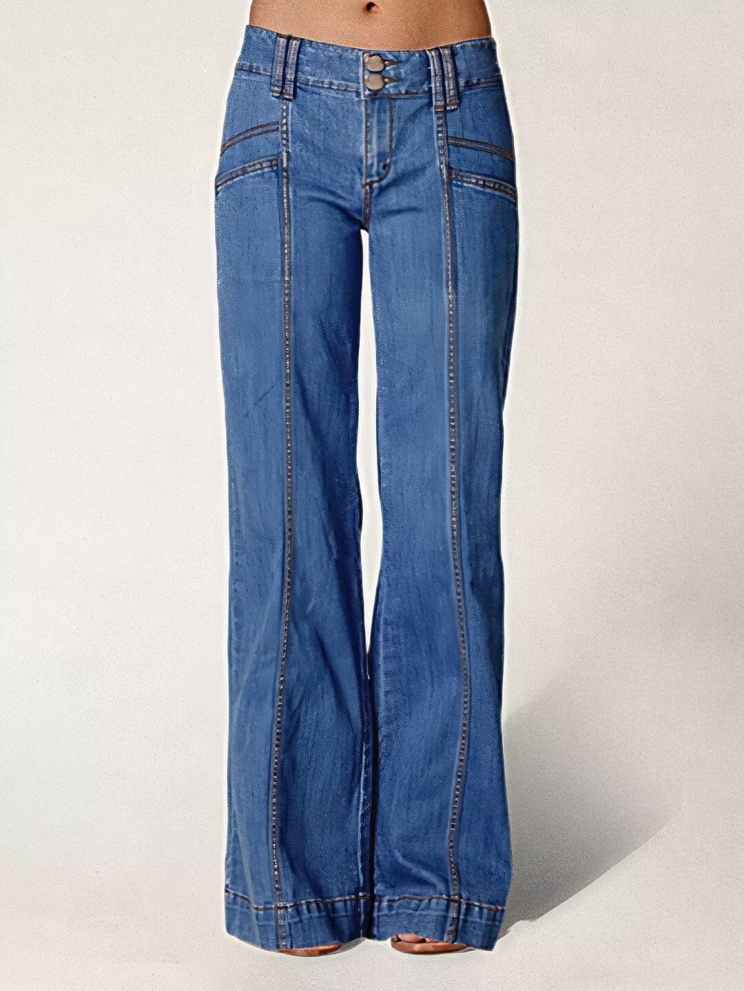 Flamingals Women's Tall Low Rise Flare Jeans - Stretch Denim, Distressed Seam Front, Baggy Fit for Casual & Retro Style | Perfect for Everyday Wear, Parties & Vintage Looks