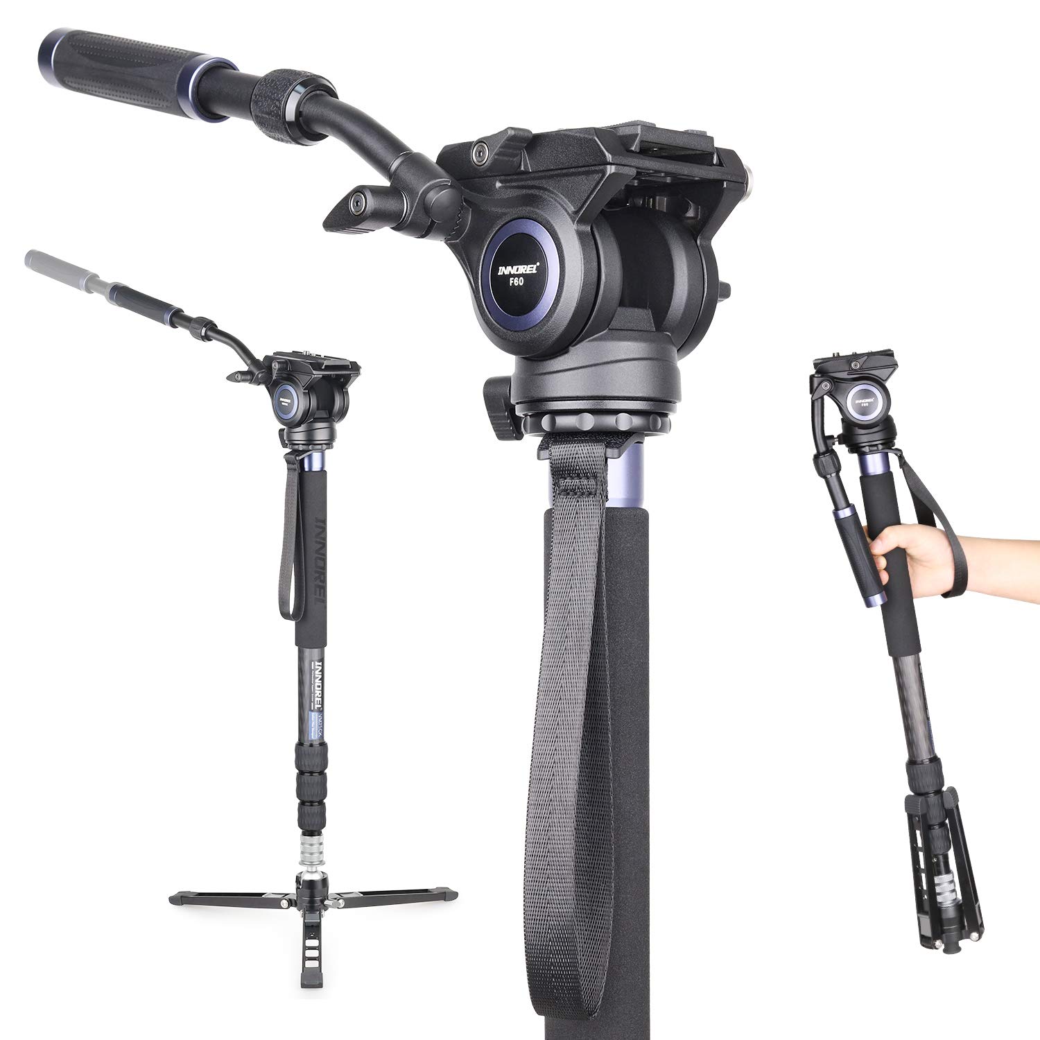 INNOREL VM75CK Carbon Fiber Video Monopod with Hydraulic Fluid Head - Professional Telescopic Tripod Stand for DSLR, Camcorder, GoPro - Max Load 22lbs/10kg - Perfect for Travel, Vlogging & Outdoor Photography