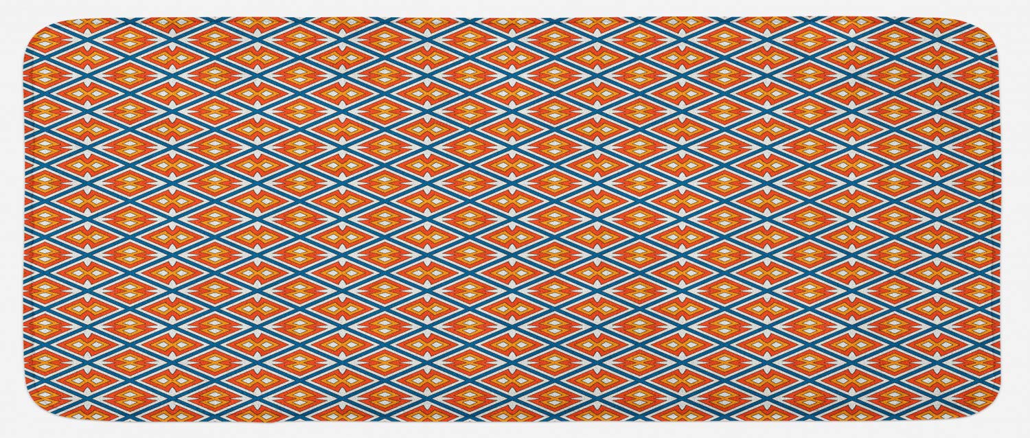 Ambesonne Boho Kitchen Rug, Non-Slip Plush Geometric Design Mat for Floor, 47