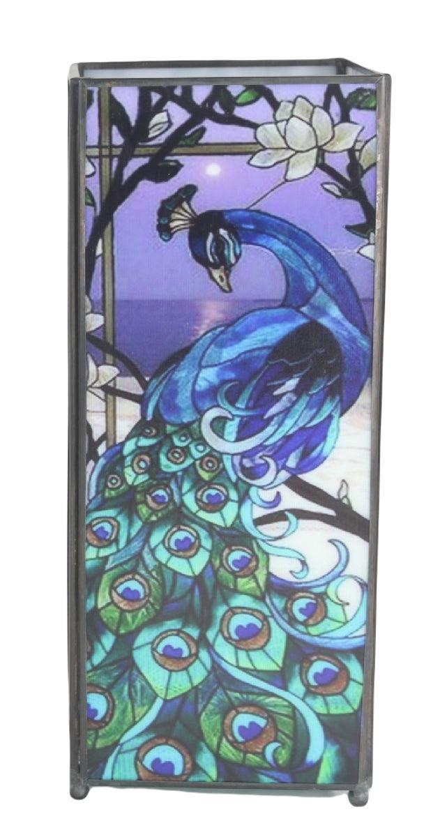 Blue Peacock Square Tiffany Lamp - Handcrafted Stained Glass Table Lamp for Home & Office Decor - Perfect for Living Room, Bedroom, or Study
