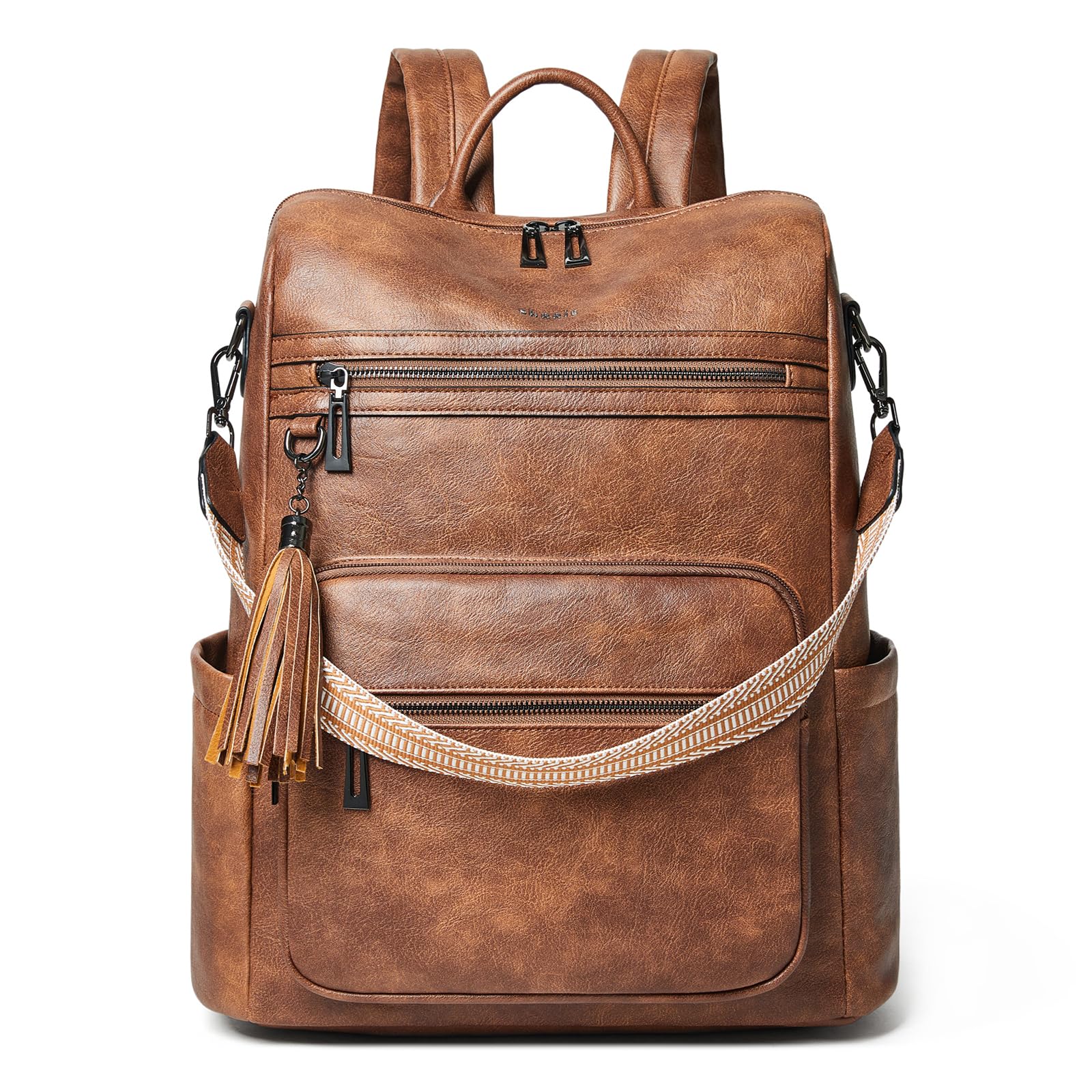 Shrrie 15.6 Inch Women's Laptop Backpack - Large Leather Travel Bag, Water Resistant Work Backpack for College, Office & Commuting - Two-Toned Brown - Perfect for Business Trips, School & Daily Use