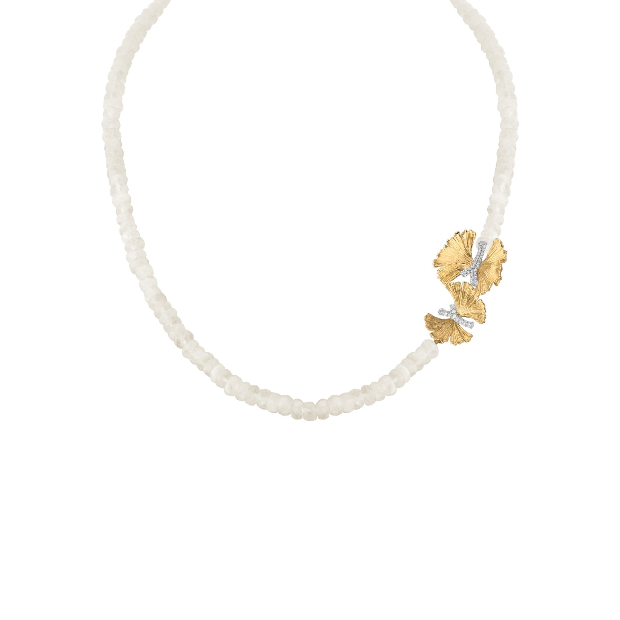 Elegant Butterfly Ginkgo Necklace with Moonstone & Diamonds - Perfect for Women's Jewelry Gifts, Wedding, Anniversary & Special Occasions