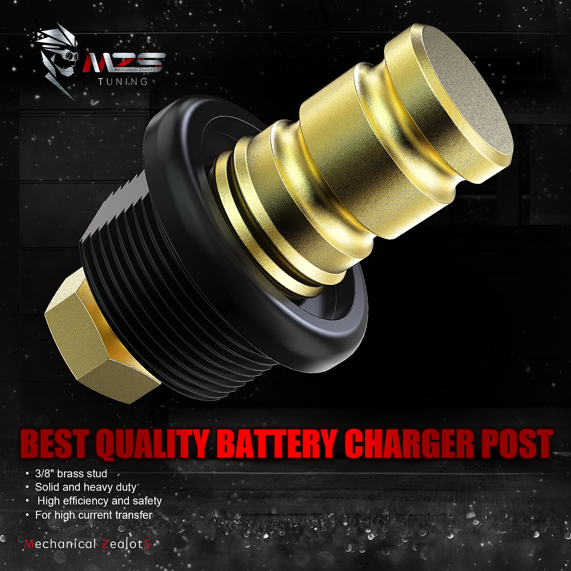 MZS Remote Battery Terminals Jumper Charger Posts - Heavy Duty Car Truck ATV UTV Boat Battery Charging Clamps (2 Pack, Black & Red) - Perfect for Emergency Jump Starts & Battery Maintenance