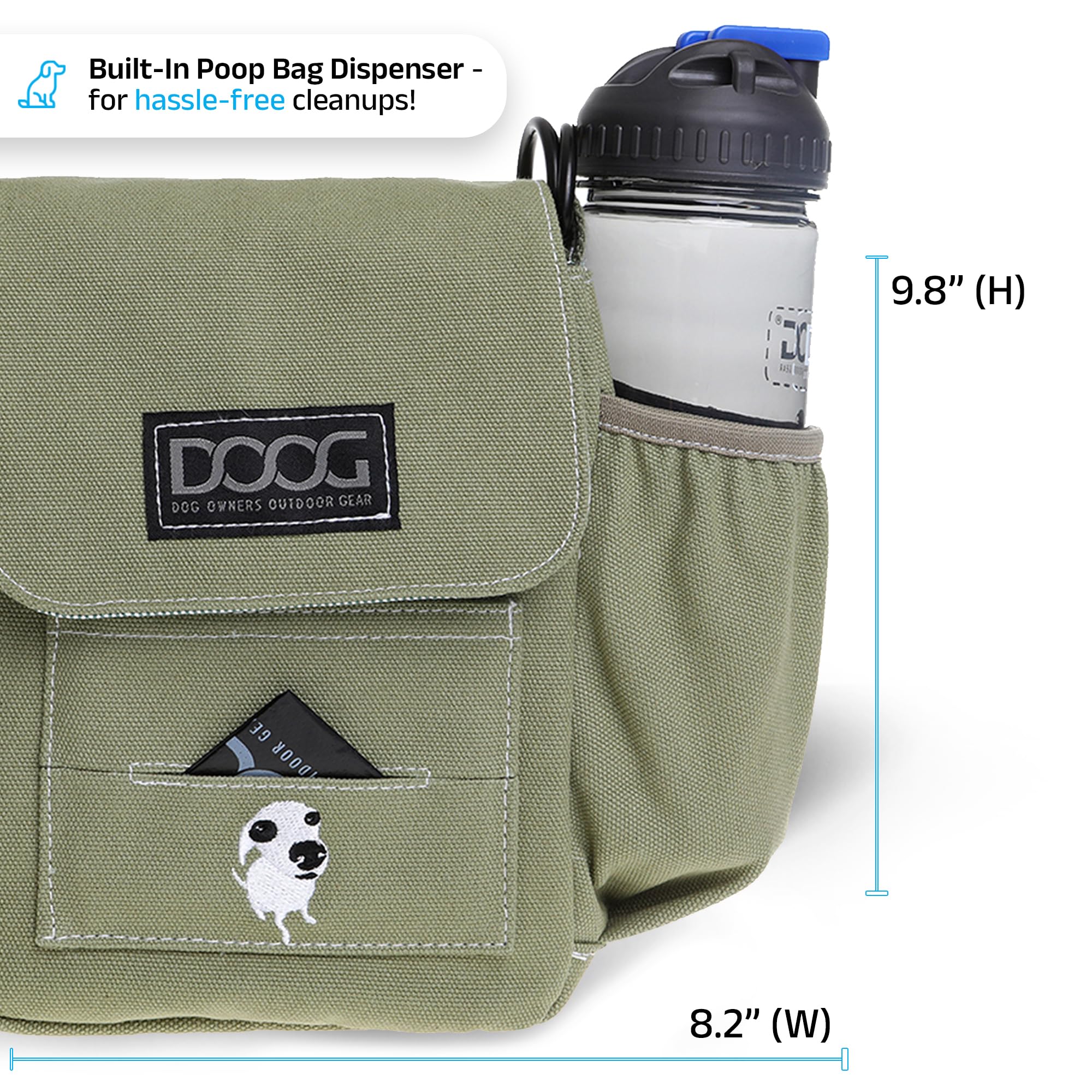 DOOG Adjustable Shoulder Walkie Bag with Poo Bag Compartment - Lightweight Dog Walking Accessory for Hands-Free Walks, Hiking & Outdoor Adventures (Green)