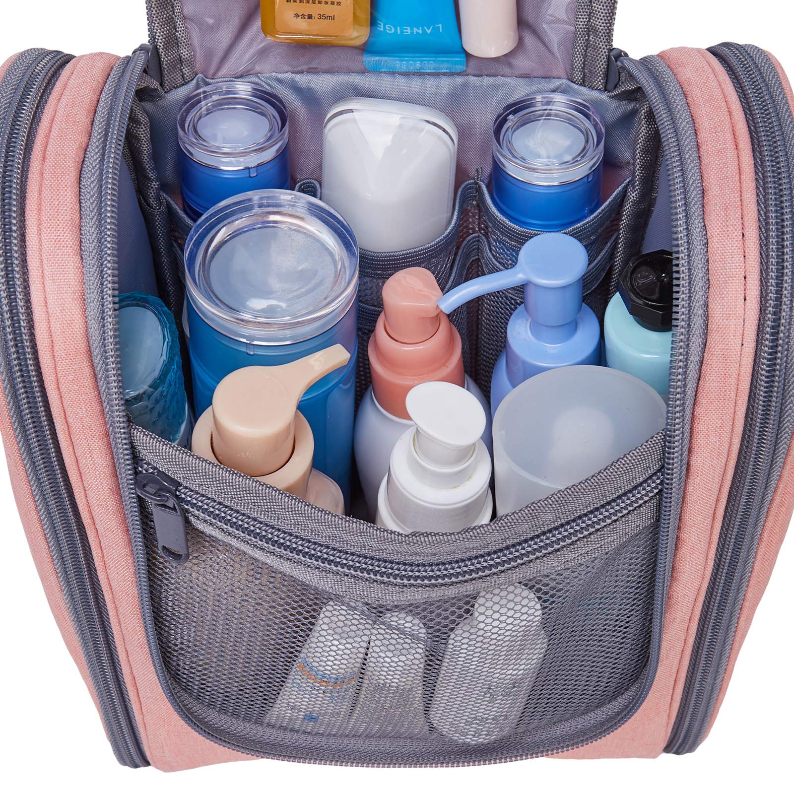 Narwey Small Hanging Toiletry Bag for Women - Travel Makeup Organizer with Multiple Pockets - Perfect for Cosmetics, Toiletries & Travel Essentials (Medium, Pink) - Ideal for Airplane, Camping & Gym Use