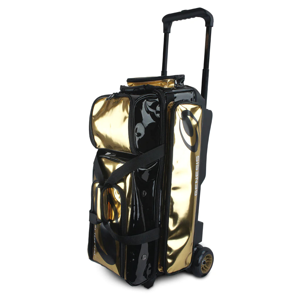 Genesis Dually 3 Ball Roller Bowling Bag - Black/Gold - Perfect for League Play, Tournaments & Practice Sessions