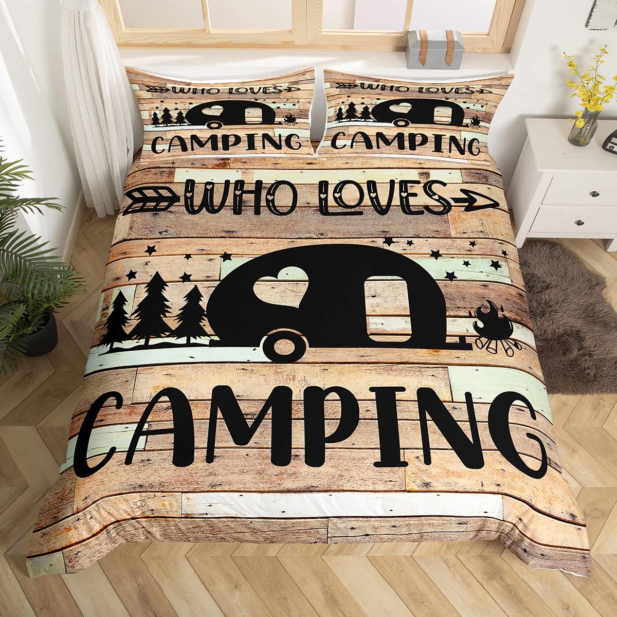 **Vintage Western Farm Twin Size Duvet Cover Set - Happy Camping Theme for Boys, Girls, Teens & Adults - Brown Kids Bedding Collection (2Pcs) - Perfect for Campers, Bedrooms & RV Decor**