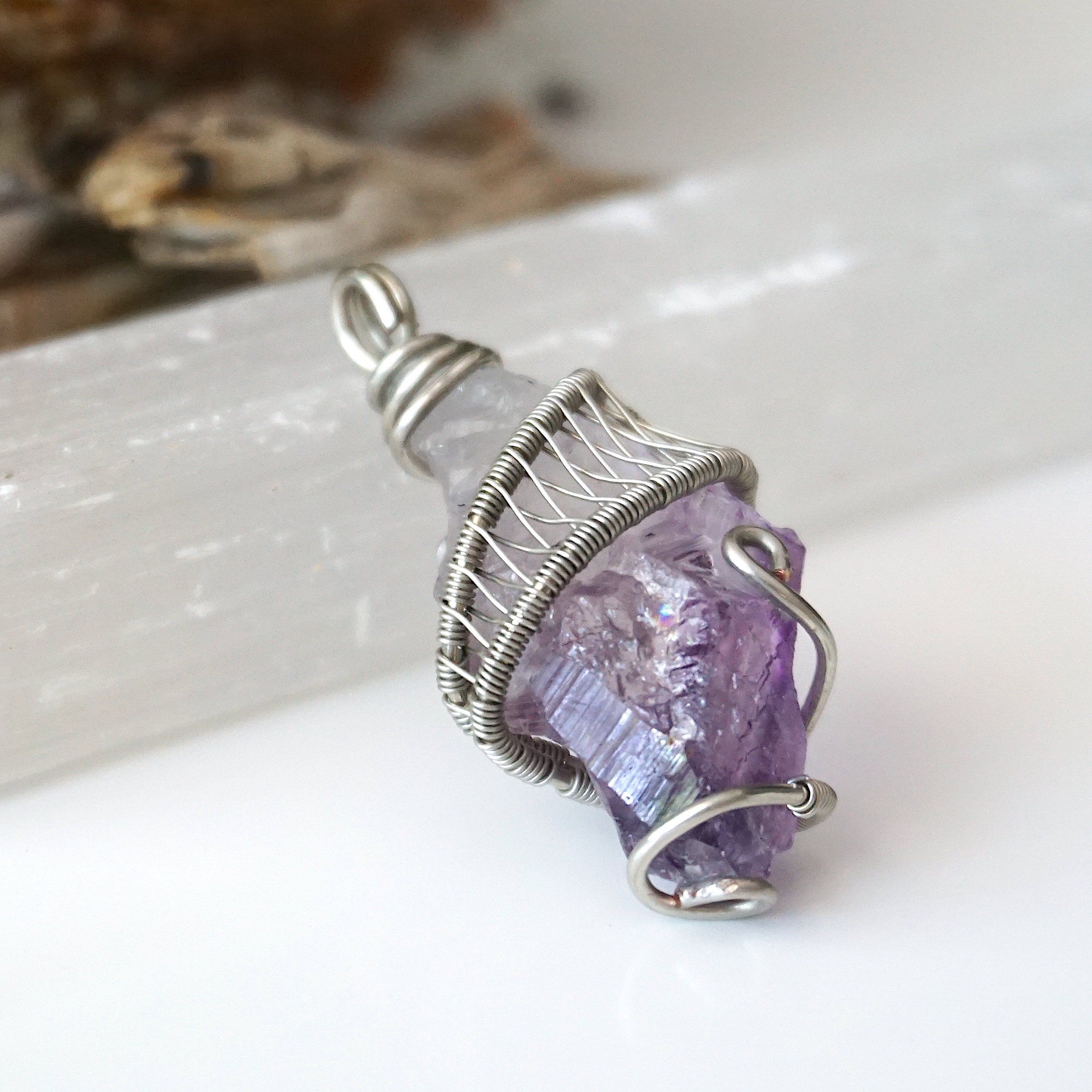 Natural Raw Amethyst Crystal Necklace for Women - Healing Stone Pendant Jewelry for Meditation, Yoga & Spiritual Protection