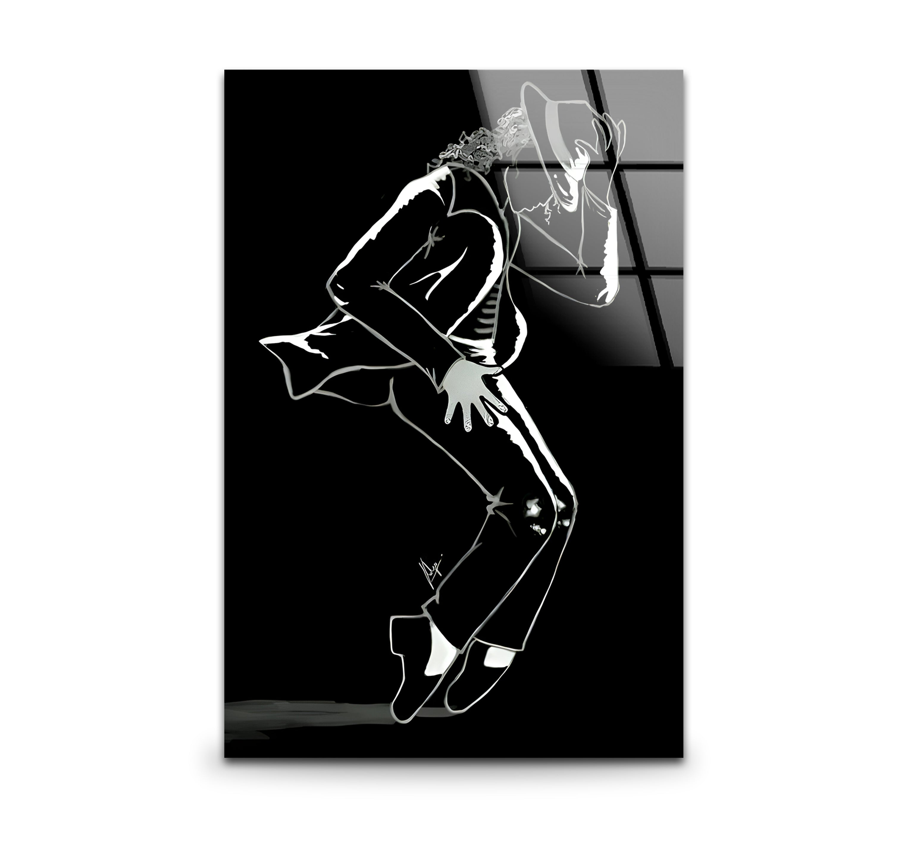 Black & White Michael Jackson Silhouette Glass Wall Art - Elegant Music Icon Home Decor for Living Room, Bedroom & Office