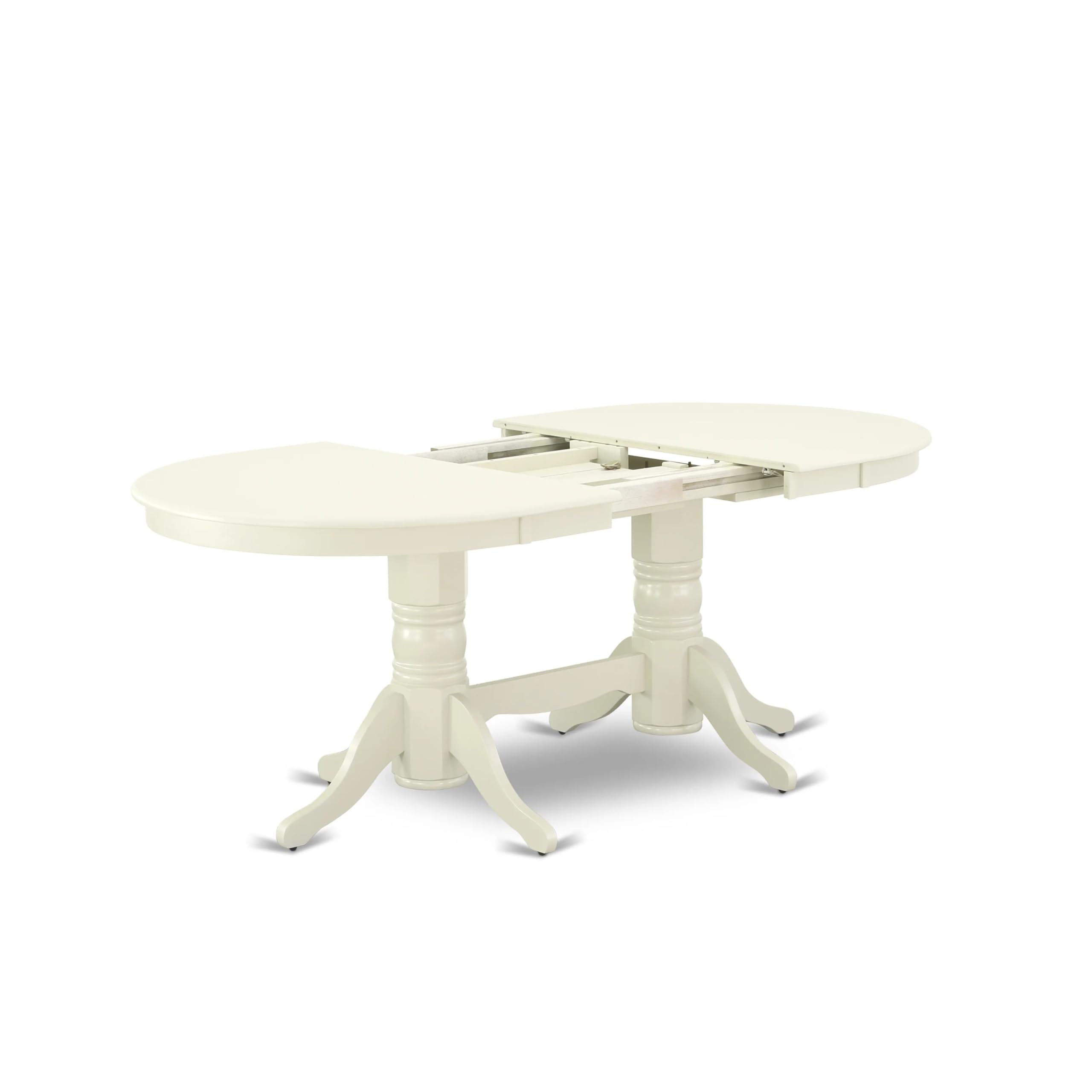 East West Furniture VAAB5-LWH-02 5-Piece White Linen Dining Set - 40x76 Inch Oval Table with Butterfly Leaf & 4 Light Beige Fabric Parsons Chairs - Perfect for Kitchen, Breakfast Nook & Small Space Dining Rooms