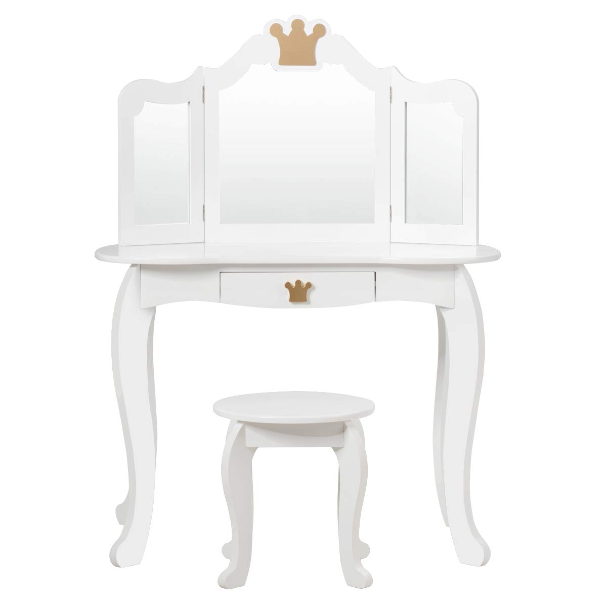 GIANTEX Kids Vanity Table with Stool, Removable Mirror & Makeup Drawer - Wooden Dresser for Girls in White - Perfect for Bedroom, Playroom & Gift Giving