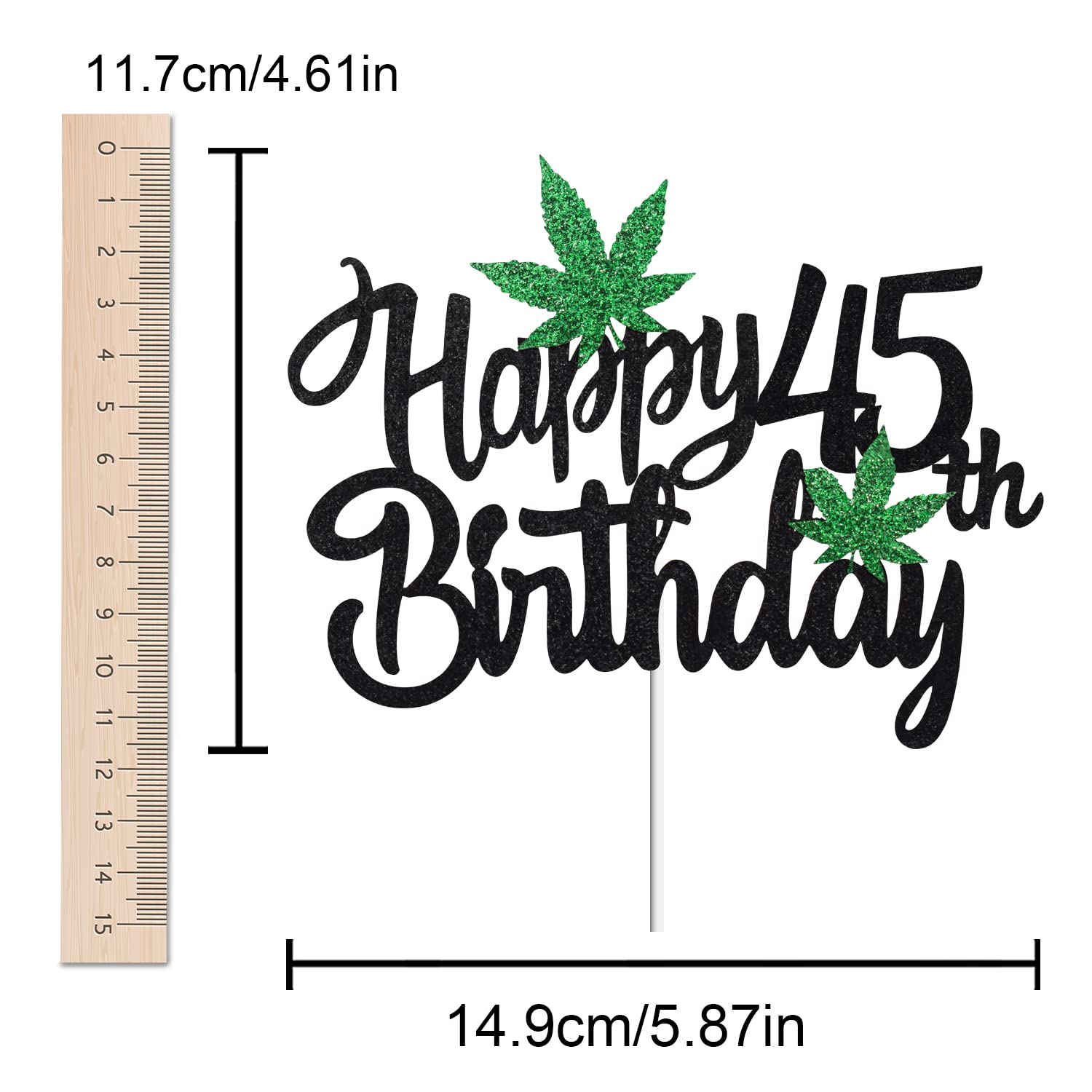 45th Birthday Cake Topper with Glitter Pot Leaf Design - Weed Leaf Marijuana Party Decoration for 420 Celebrations - Perfect for Stoner Birthday Parties & Cannabis-Themed Events