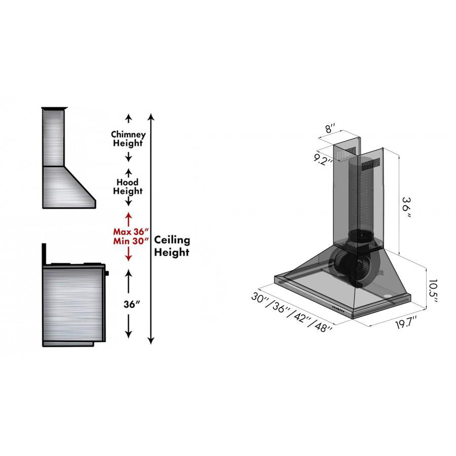ZLINE 8KBS Designer Series Satin Stainless Steel Convertible Range Hood - Wall Mount Ventilation for Kitchen with Multiple Size Options | Perfect for Modern Home Cooking & Professional Chef Use