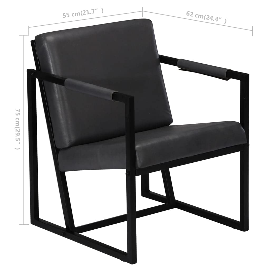 Luxury Gray Genuine Leather Recliner Armchair - Comfortable Accent Lounge Chair for Living Room, Bedroom & Study - Retro Modern Design - Perfect for Relaxing, Reading & Watching TV