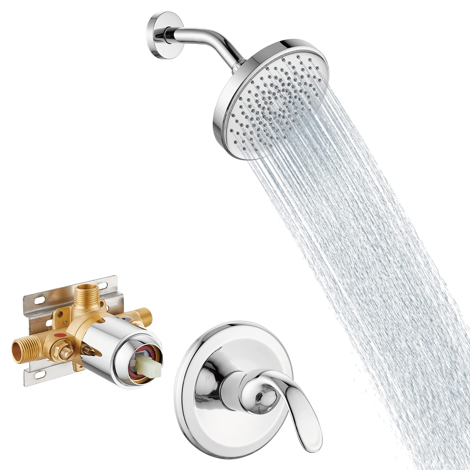 Aolemi Chrome Single Function Shower Trim Kit with 6 Inch Rainfall Shower Head - Wall Mount Bathroom Shower System Set with Pressure Balance Valve & Faucet Mixer - Perfect for Modern Bathroom Renovation & Spa-Like Shower Experience