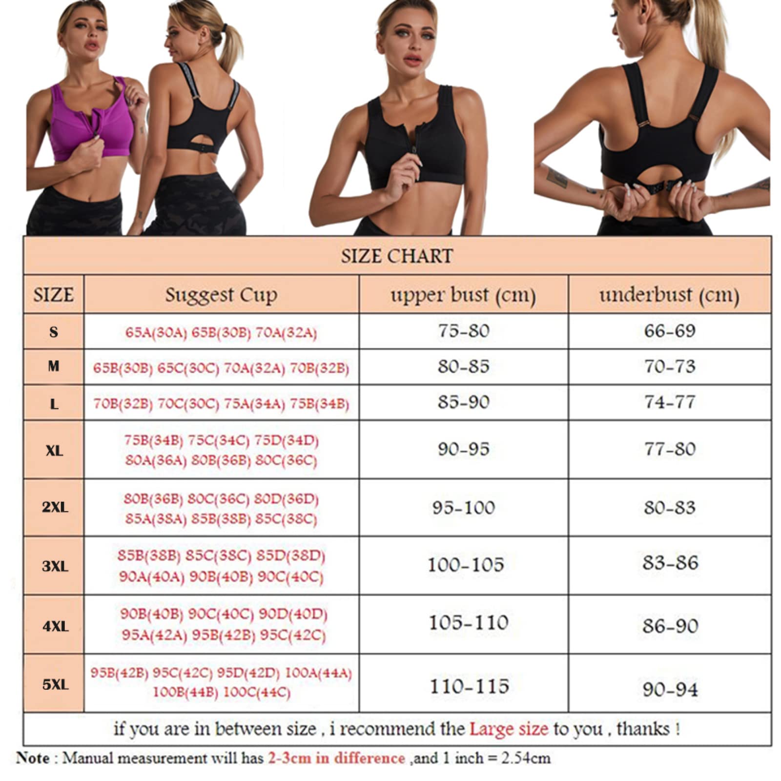 Plus Size Women's High Impact Front Zip Sports Bra - Adjustable Straps & Padded Support for Yoga, Running, Gym Workouts & High-Intensity Training
