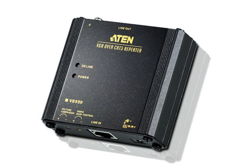 Aten VE550 VGA Over Cat5 Extender Repeater - Extend VGA Signal Up to 2X Distance with Gain Control | Ideal for Conference Rooms, Classrooms & Digital Signage
