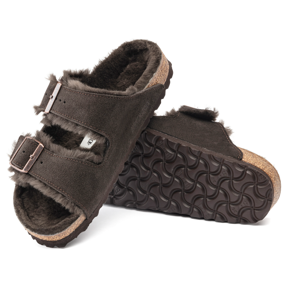 Birkenstock Arizona Shearling Suede Leather Slippers for Women & Men - Comfortable Mocha Brown House Shoes for Indoor & Outdoor Wear