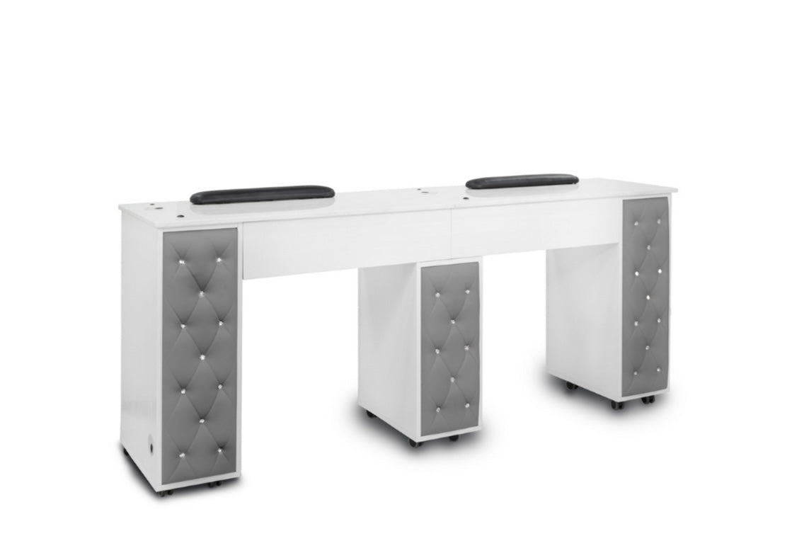 Drexel Tufted Double Manicure Table - Professional Salon Furniture for Nail Technicians | Perfect for Nail Salons, Spas & Beauty Studios