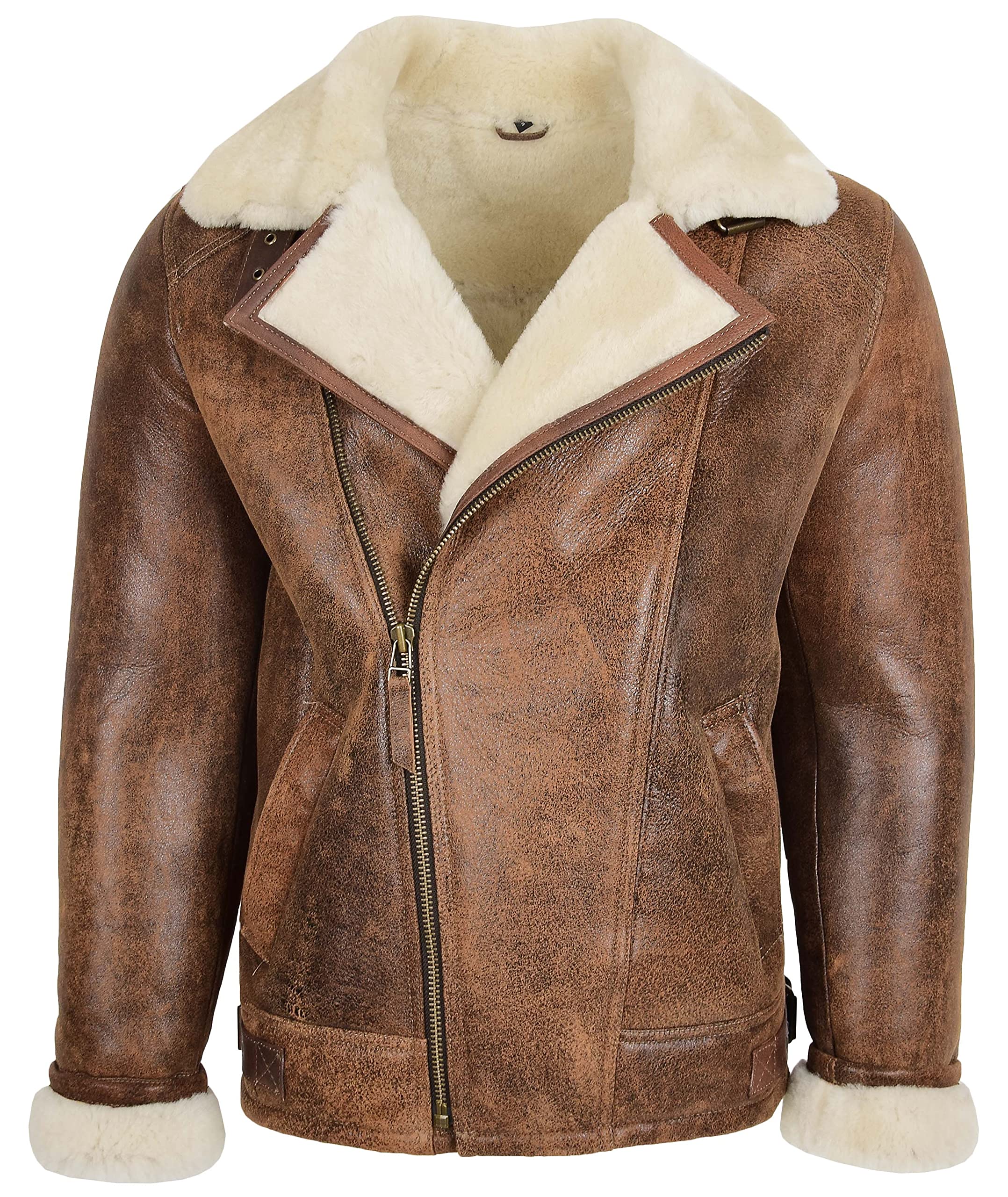 Genuine Sheepskin Leather Jacket for Men - Aviator Pilot Flying Style with Cross Zip Design | Winter Outerwear for Casual & Motorcycle Riding