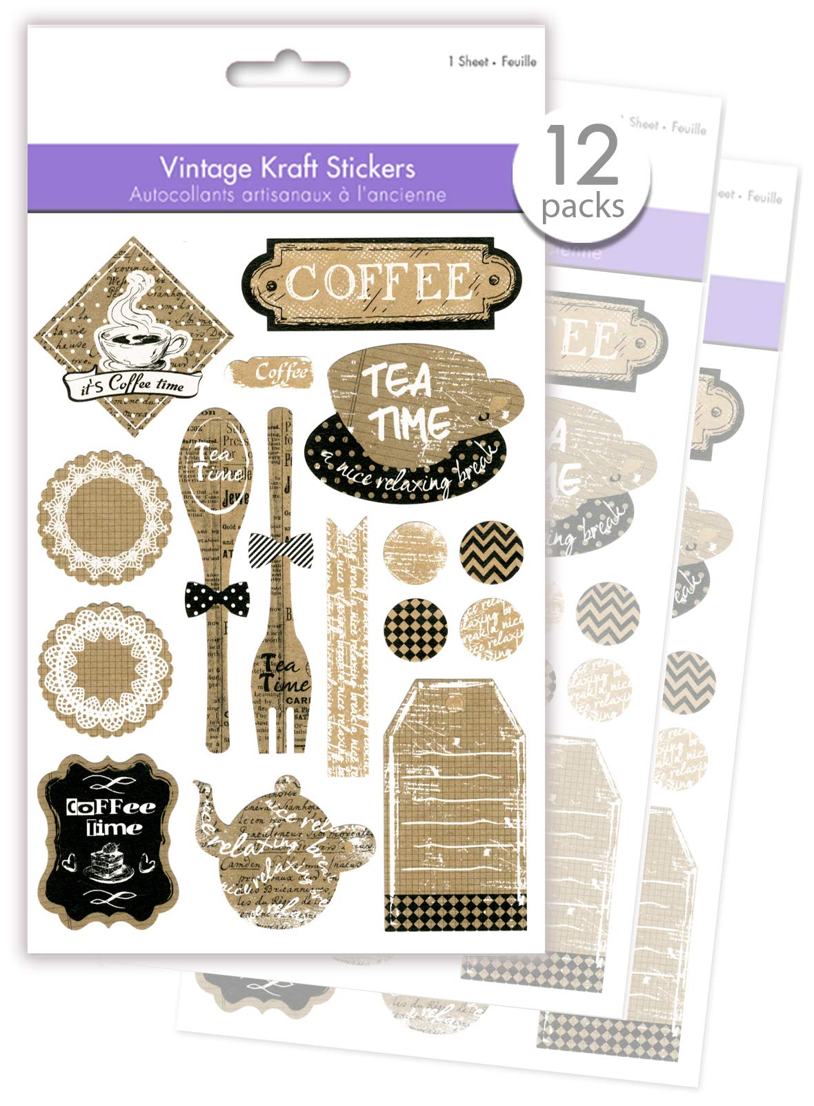 Vintage Tea & Coffee Stickers - 12 Pack for Scrapbooking & Crafts