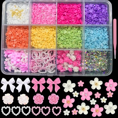 3D Flowers and Bows Nail Charms Set D