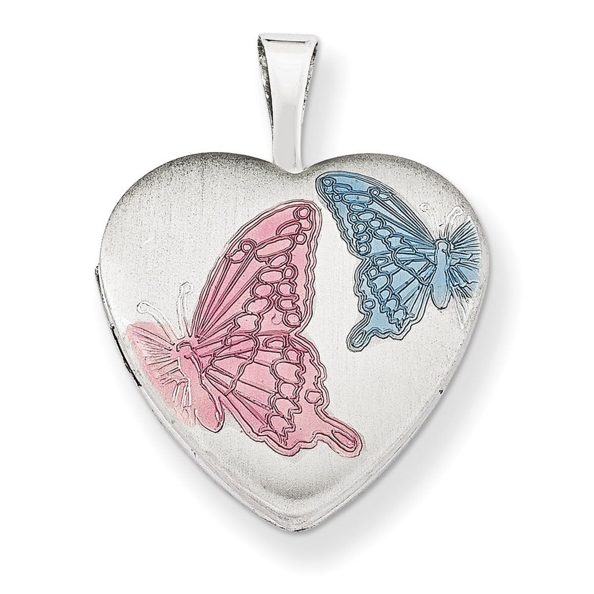 925 Sterling Silver Butterfly Angel Wings Heart Photo Locket Pendant Necklace for Women - Engravable Spring Ring Charm, 16mm Enameled Design, Perfect for Gifts, Anniversaries & Special Occasions