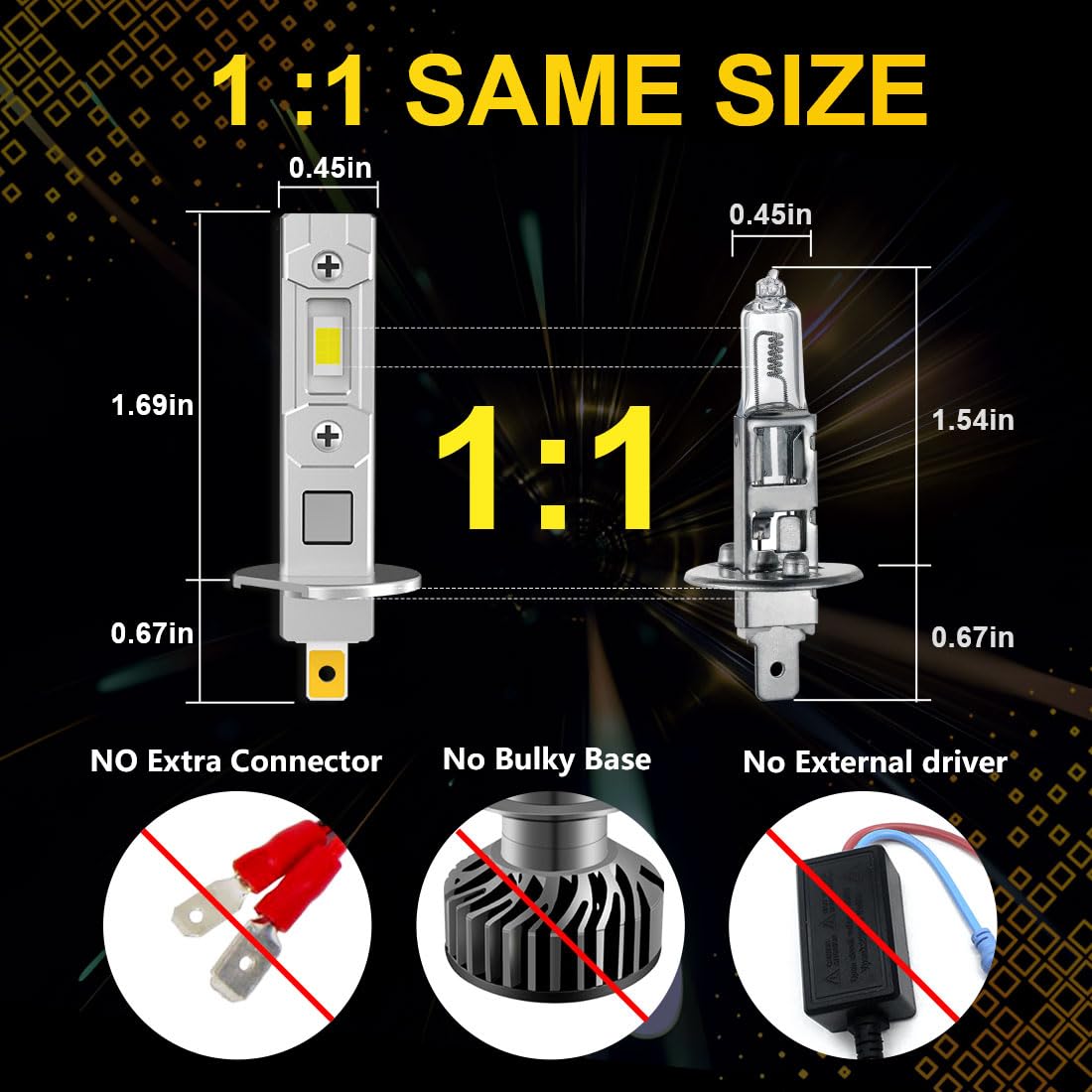 **Upgraded H1 LED Bulbs 24000LM 120W, 600% Brighter, High/Low Beam, 6500K Cool White, Mini Size Plug & Play, Non-Polarity, Fanless - Perfect for Fog Lights, Headlights, Off-Road & Night Driving (Pack of 2)**