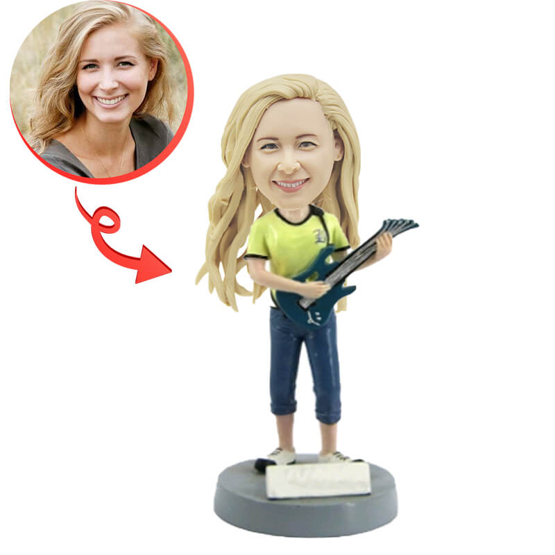 Custom Female Guitarist Bobblehead - Personalized Music Lover Gift for Musicians, Band Members & Rock Fans - Perfect for Birthdays, Anniversaries & Music Room Decor