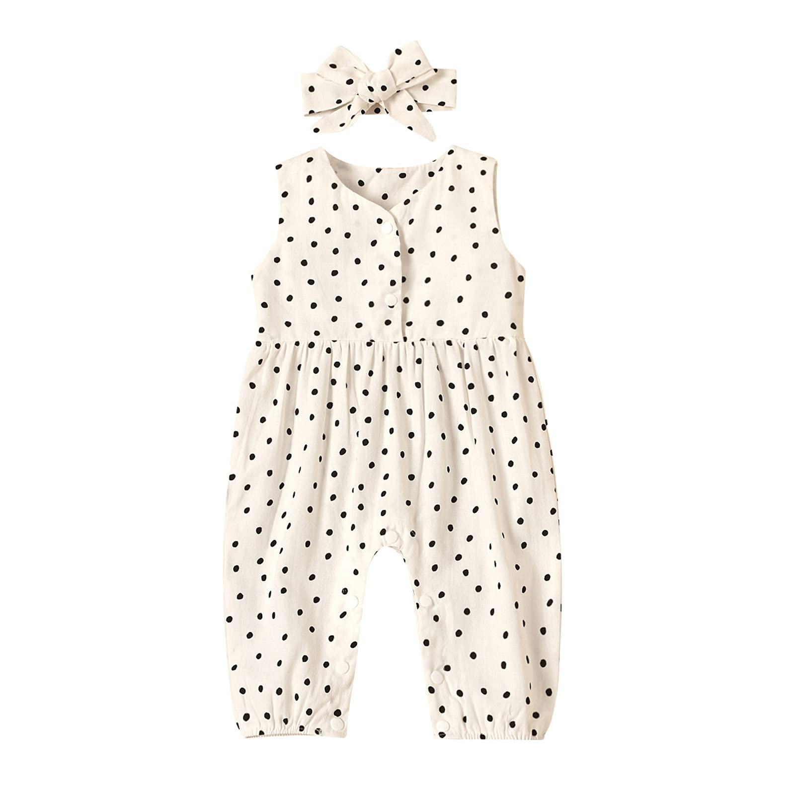 Baby Girls & Boys Sleeveless Polka Dot Jumpsuit with Matching Headband - Cute Infant Outfit for Playdates, Photo Shoots & Special Occasions