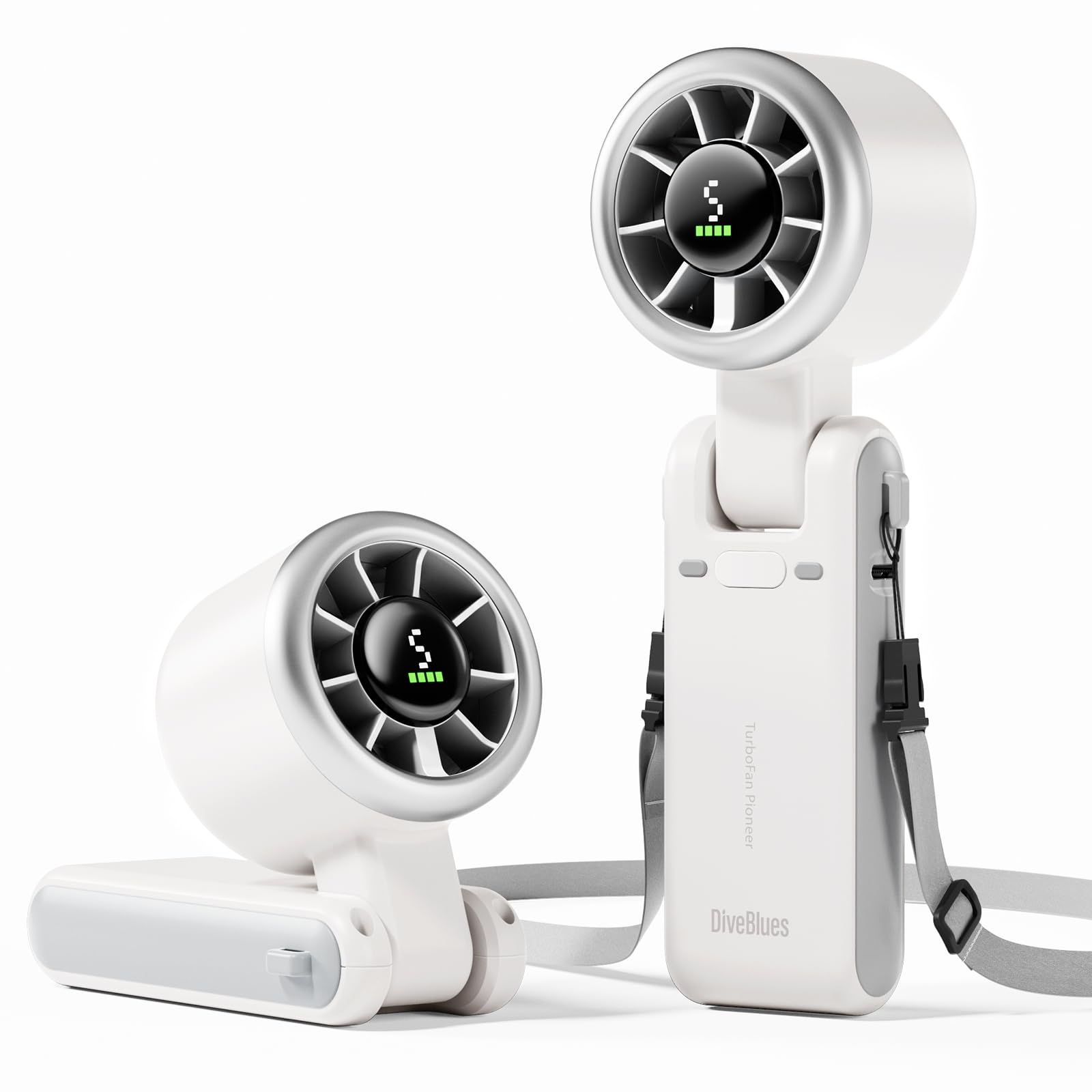 Portable Handheld Turbo Fan - 5 Speed Adjustable, Rechargeable Battery Operated, Up to 12 Hours Runtime, 3-in-1 Cooling Fan with Turbo Technology for Outdoor, Travel, Office, Camping, Sports & Home Use