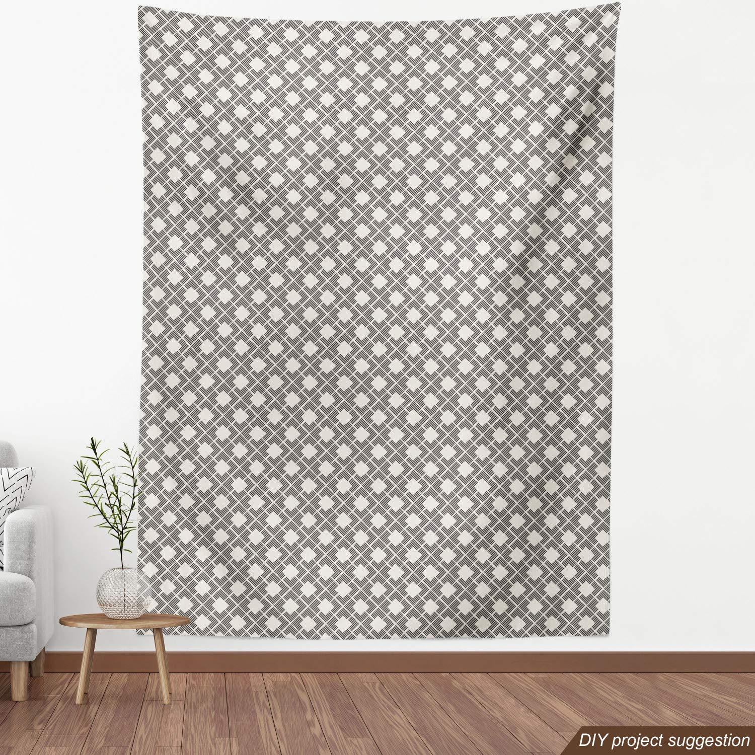Ambesonne Abstract Fabric by The Yard - Modern Geometric Monochrome Pattern with Lines, Squares & Lattice | 10 Yards Upholstery Fabric for Sofa, Curtains & Home Decor | Charcoal Grey Eggshell for Living Room & Bedroom Accents