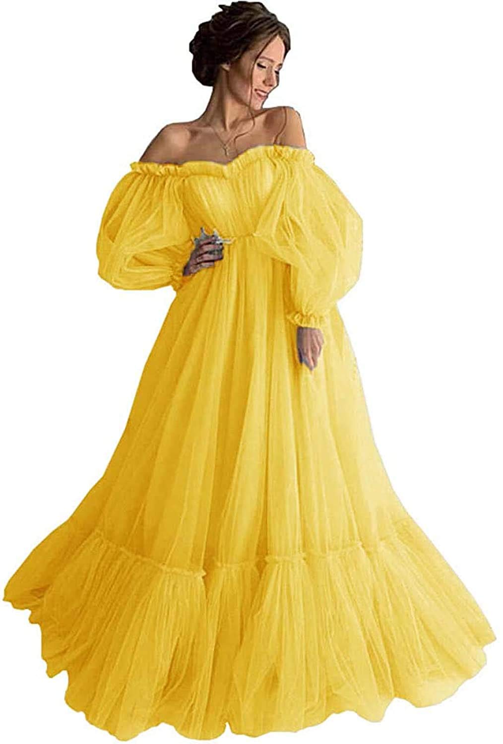 Elegant Off Shoulder Puffy Sleeve Prom Dress for Women - Long Ruffle Tulle Quinceanera Ball Gown | Perfect for Homecoming, Wedding, and Formal Events