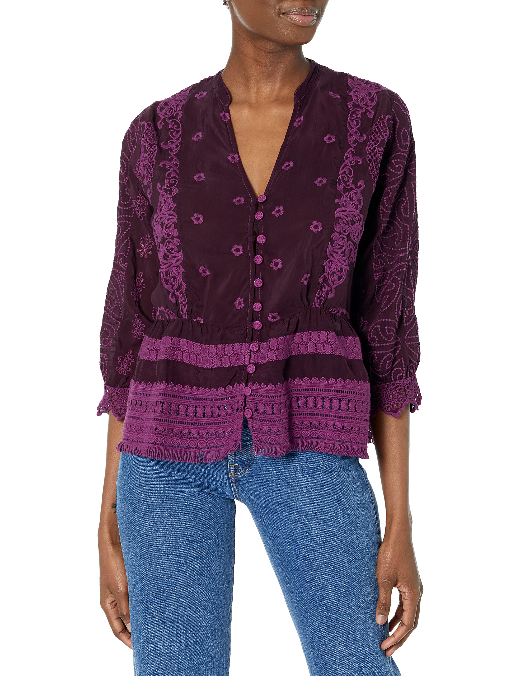 Johnny Was Women's Boho Chic Long Sleeve Blouse - Flowy Floral Print Top for Casual Wear, Office & Special Occasions