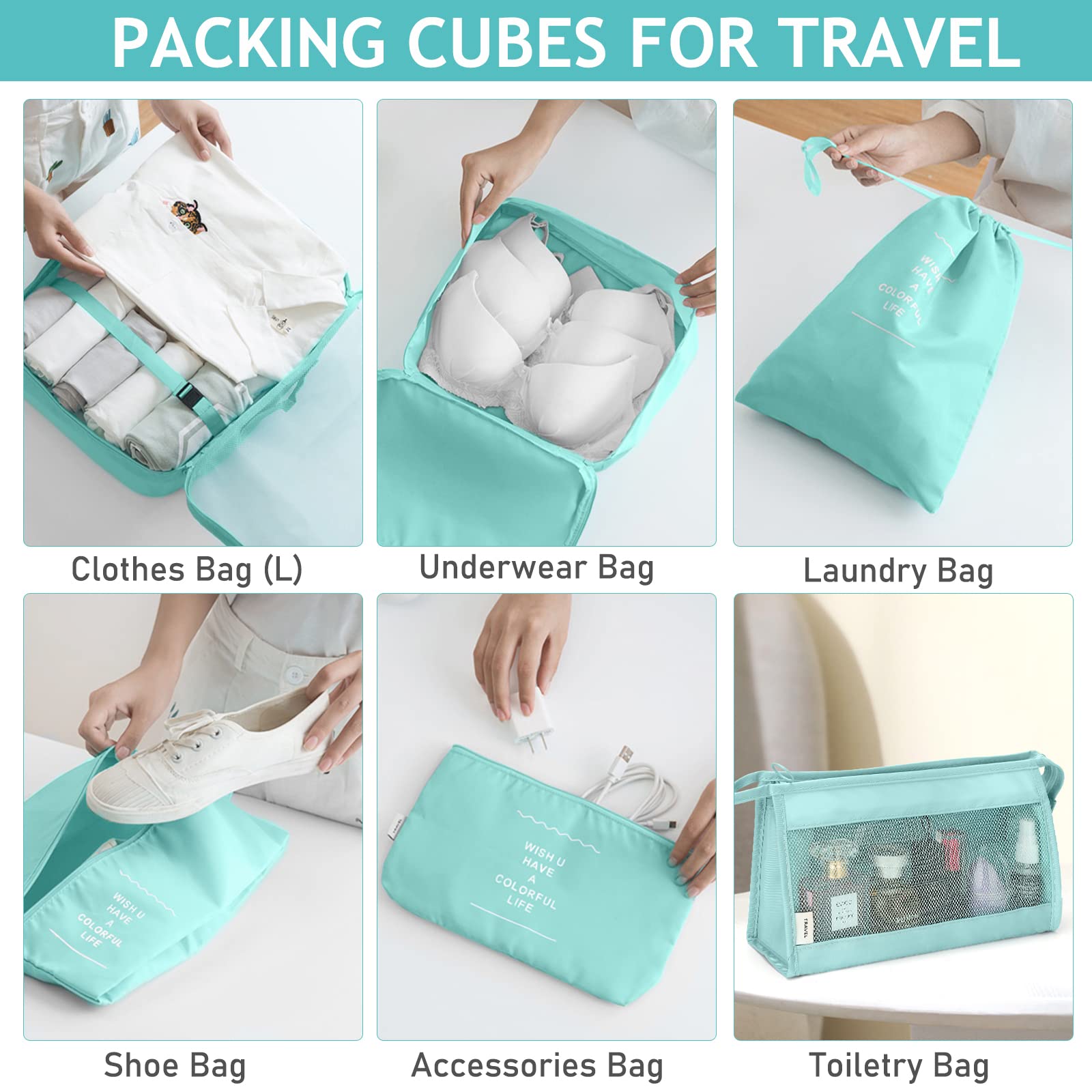 KPX 8-Piece Travel Packing Cubes Set - Luggage Organizer for Clothes, Shoes & Cosmetics with Large Toiletries Bag | Perfect for Suitcase Organization, Business Trips & Vacation Packing
