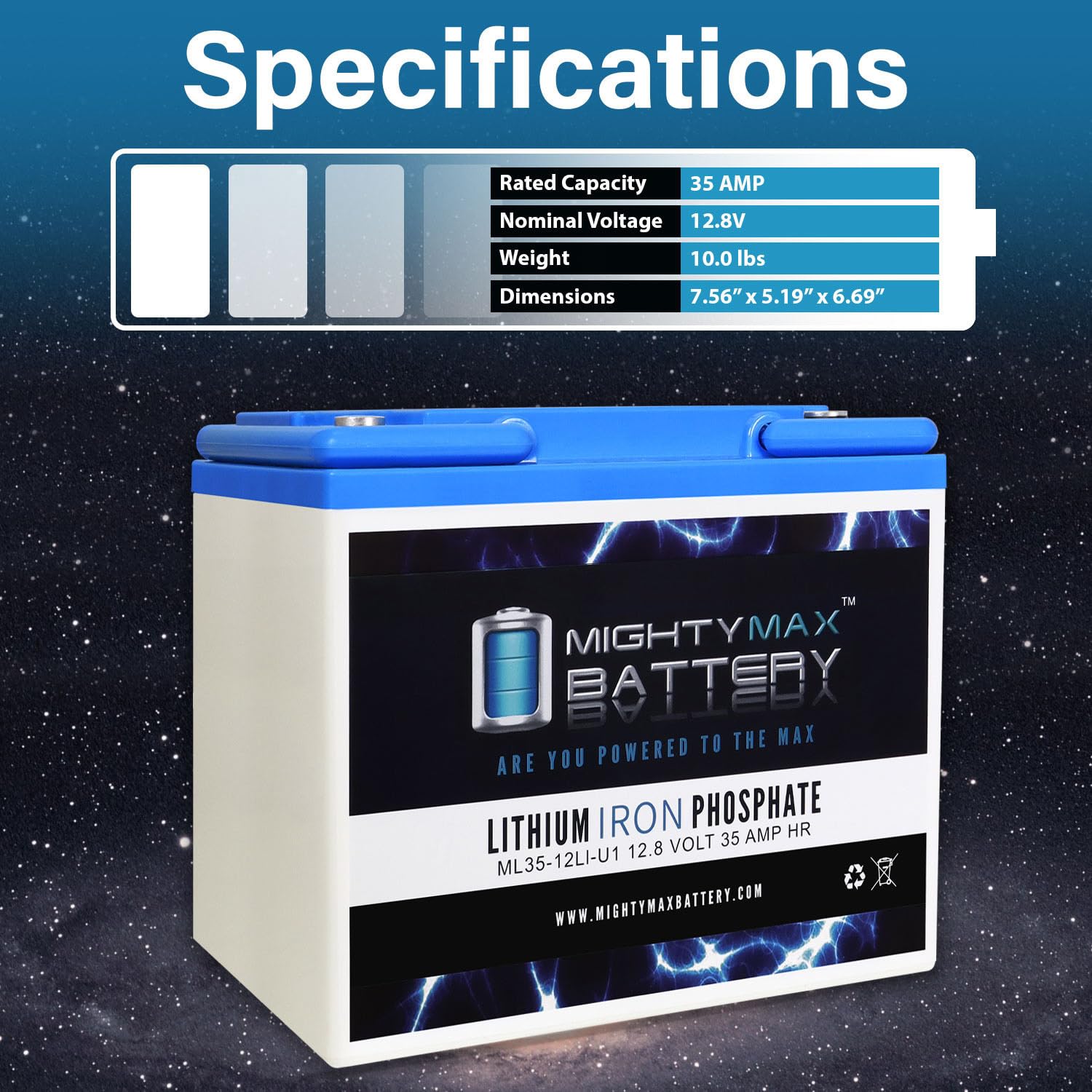 Mighty Max 12V 35AH U1 Lithium Battery - Replacement for Toy Cars, Play Vehicles & Mobility Scooters | Long-Lasting Power for Kids Ride-On Toys, Electric Scooters & Outdoor Play Equipment