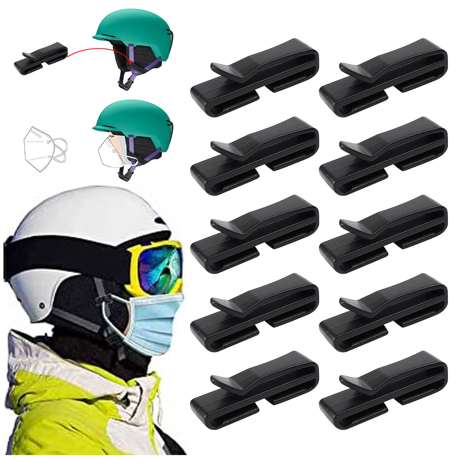 Black Ski & Snowboard Helmet Mask Holder - Adjustable Face Mask Clip for Winter Sports - Perfect for Skiing, Snowboarding & Outdoor Activities