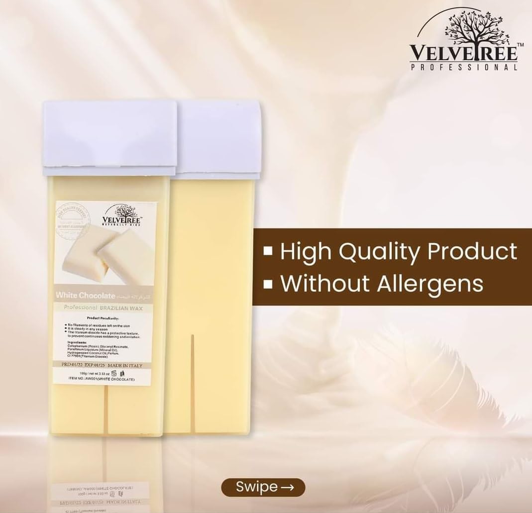 Velvetree White Chocolate Roll-On Wax Refill Kit - Hair Removal Wax for Full Body, Legs, Bikini & Face - Smooth Skin for Women - Perfect for Home Waxing & Salon Use