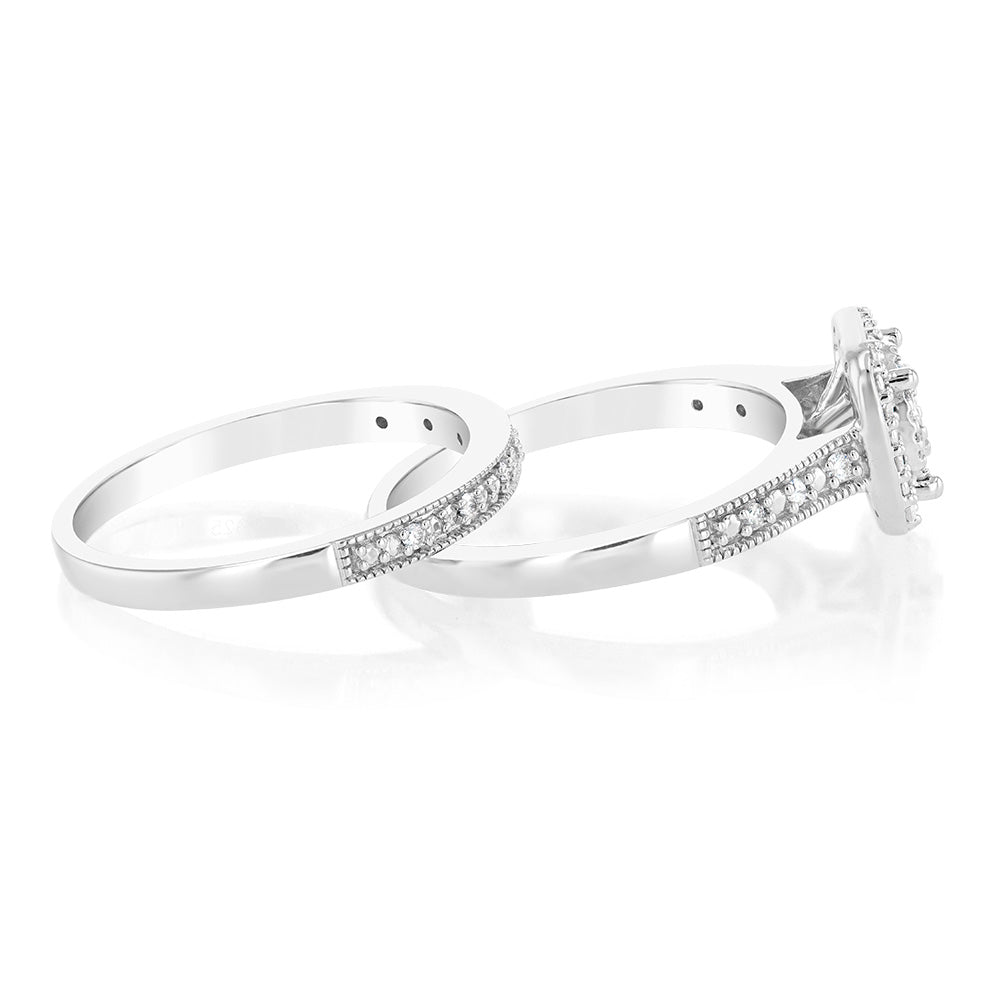1/4 Carat Diamond Engagement & Wedding Ring Set in Sterling Silver - Perfect for Proposals, Anniversaries and Bridal Jewelry Gifts