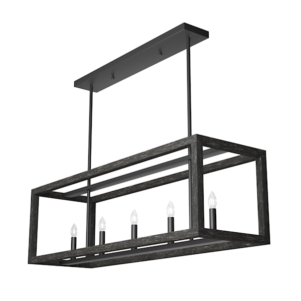 Hunter Squire Manor 5-Light Linear Chandelier - Matte Black/Dark Ash Finish - Modern Farmhouse Lighting for Dining Room, Kitchen Island & Entryway